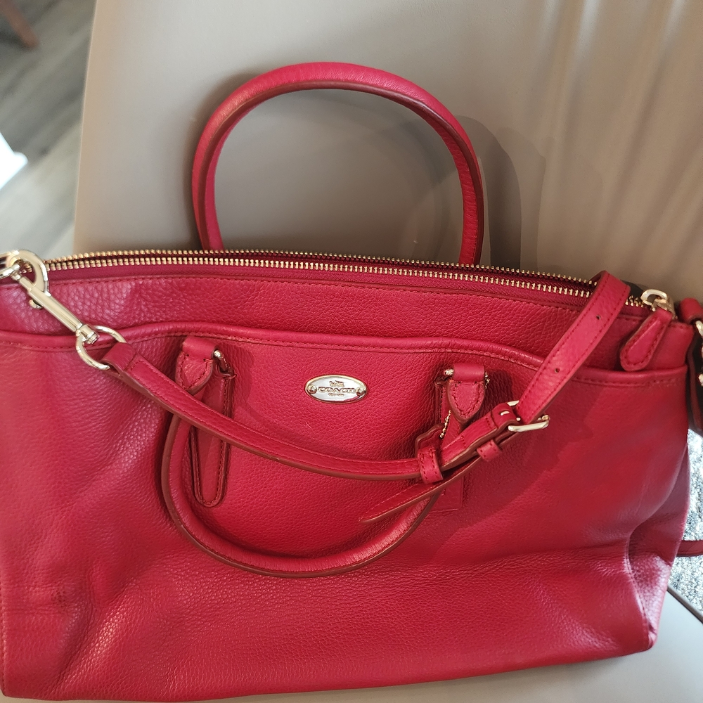 Coach Red Leather Satchel with Glossy Finish